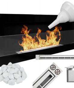 Biokominek 900x400 czarny połysk z szybą