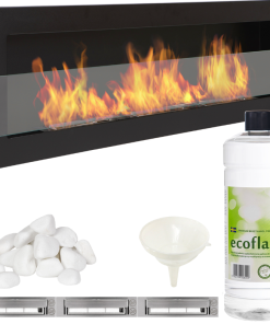 BIOKOMINEK 120x40 cm z SZYBĄ czarny - REGULACJA naścienny wiszący zabudowa