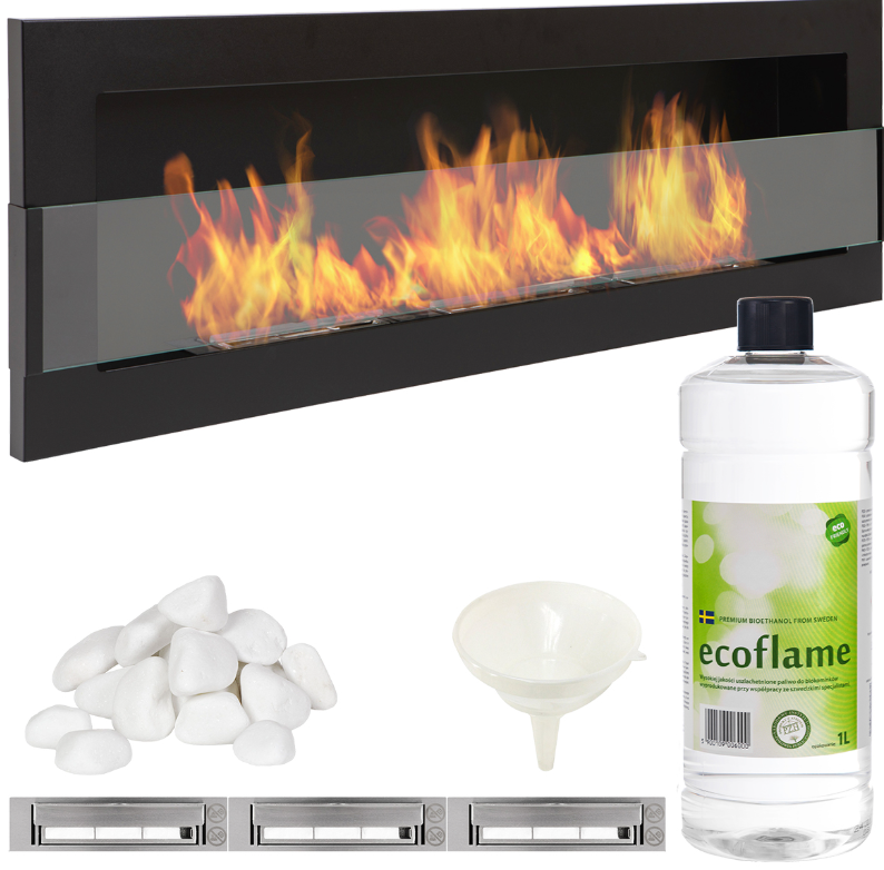 BIOKOMINEK 120x40 cm z SZYBĄ czarny - REGULACJA naścienny wiszący zabudowa BIOKOMINEK 120x40 cm z SZYBĄ czarny - REGULACJA naścienny wiszący zabudowa